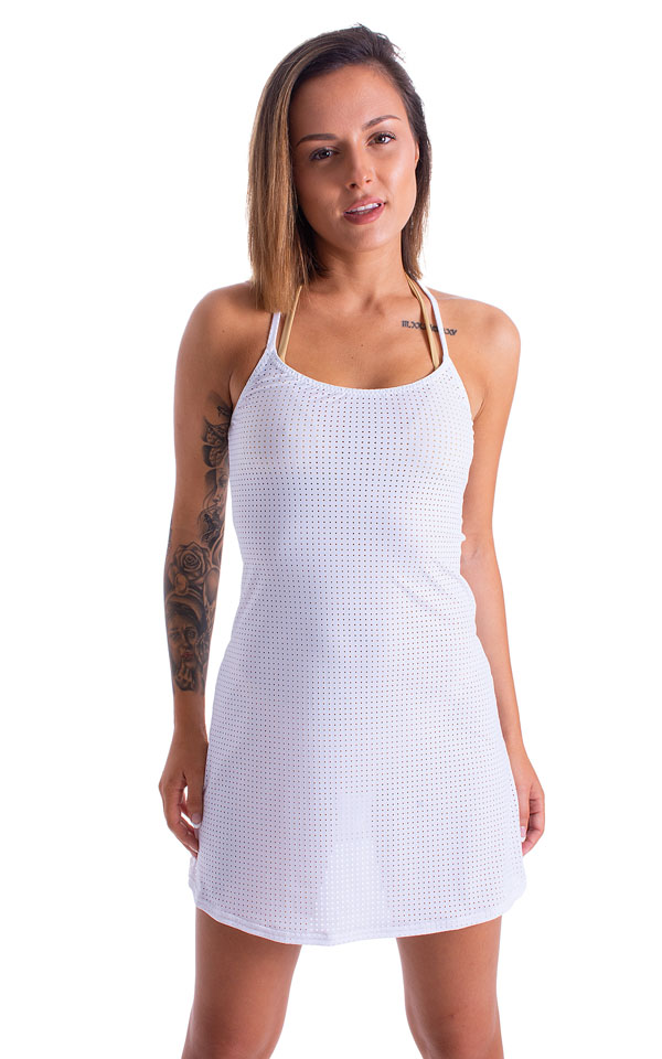 womens sleeveless flare dress sexy swimsuit beach tiki bar cover up in see through white mesh