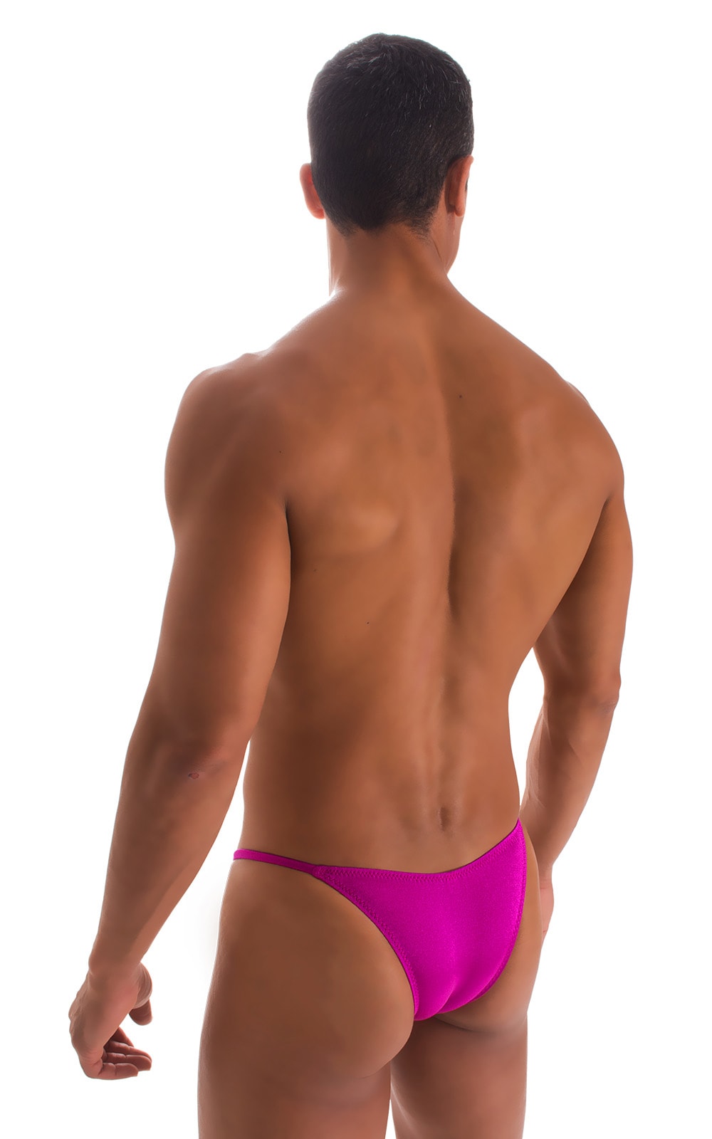 Stuffit Pouch Half Back Tanning Swimsuit in Magenta, Rear View