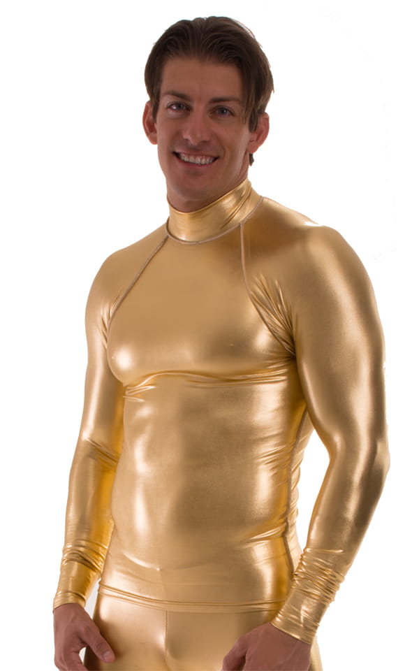 Swim Skin Rash Guard in Liquid Metallic Gold, Front View