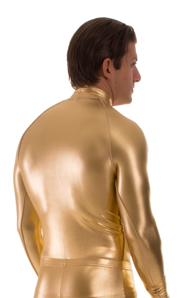 Swim Skin Rash Guard in Liquid Metallic Gold, Rear View