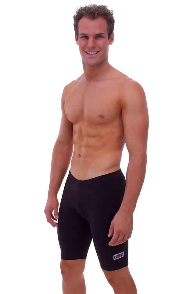 Lycra Sport Compression Gym Shorts in Black cotton-lycra., Front View