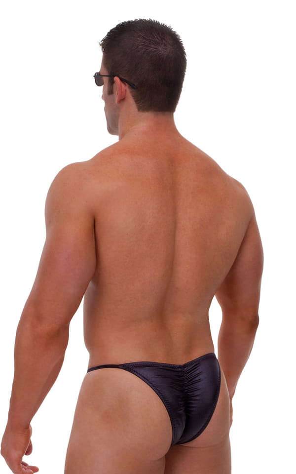 Fitted Pouch - Puckered Half Back - Swimsuit in Wet Look Black, Rear View