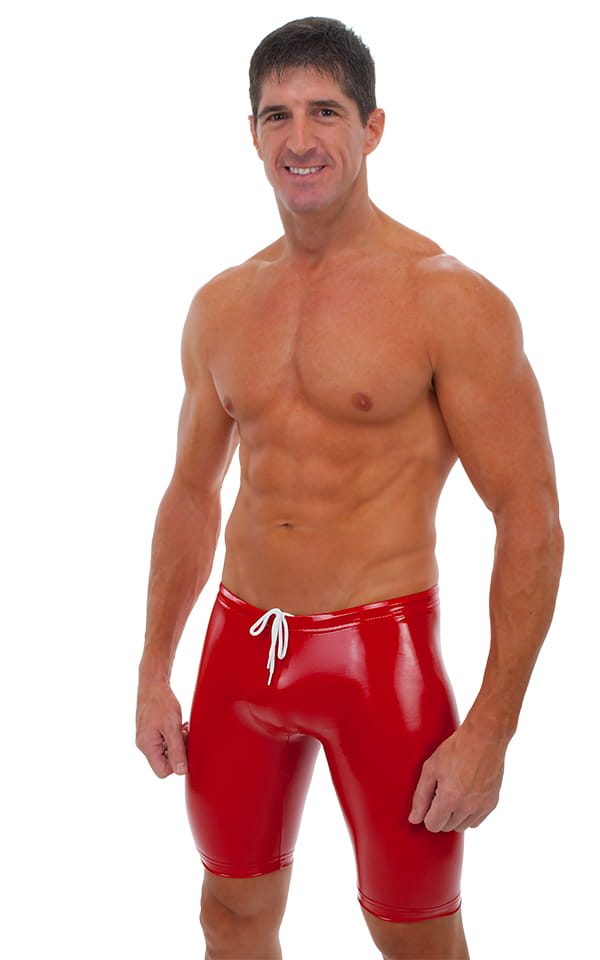 Competition Swim-Dive Jammers in Gloss Red Vinyl, Front Alternative