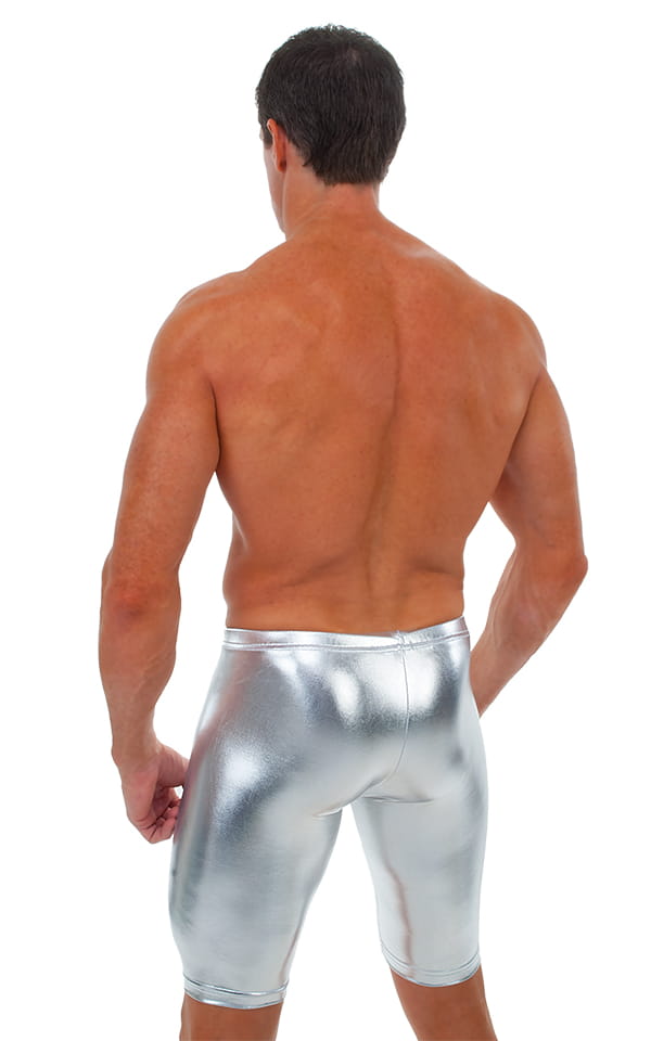 Competition Swim-Dive Jammers in Liquid Silver, Rear View