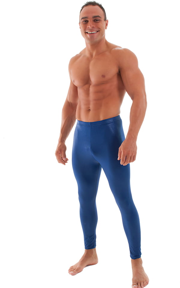 Mens Leggings Tights in Wet Look Navy Blue, Front View