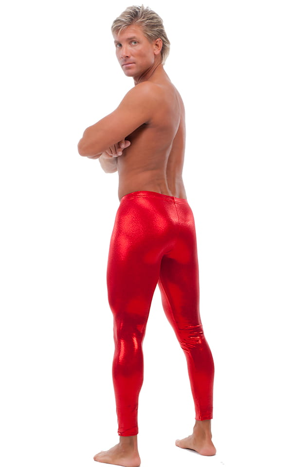 Mens Low Rise Leggings Tights in Mystique Red nylon/lycra, Rear View