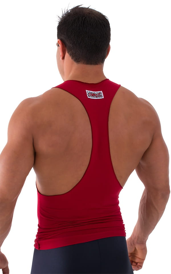 String Tank Gym Tee in ThinSKINZ Lipstick Red, Rear View