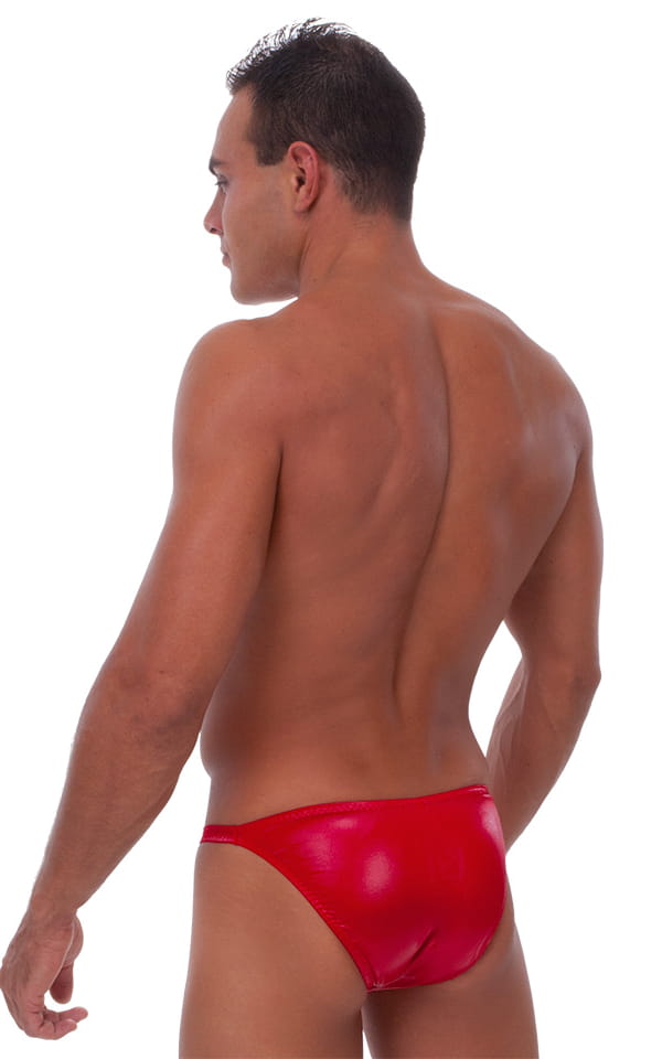 Smooth Front Bikini Bathing Suit in Wet Look Red, Rear View