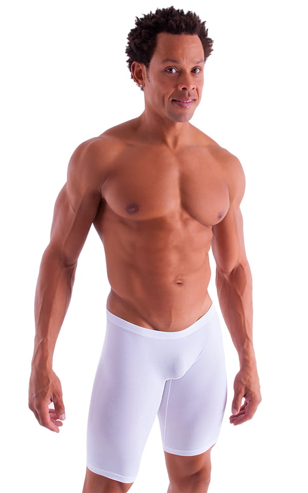 Extreme Lycra Jammer Shorts in Semi SHEER White PowerNet, Front View