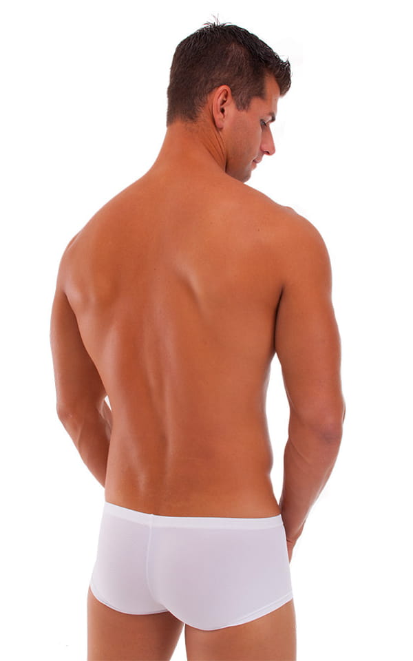 Extreme Low Square Cut Swim Trunks in PowerNet White, Rear View