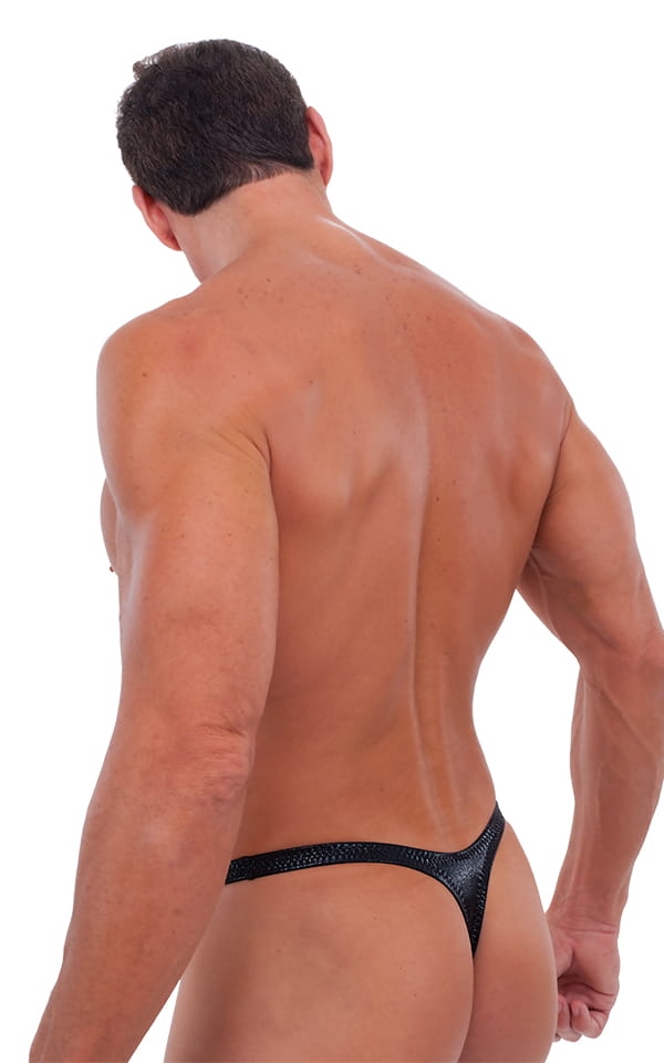 Male Review Stripper Swim Thong in Mystique Black, Rear View