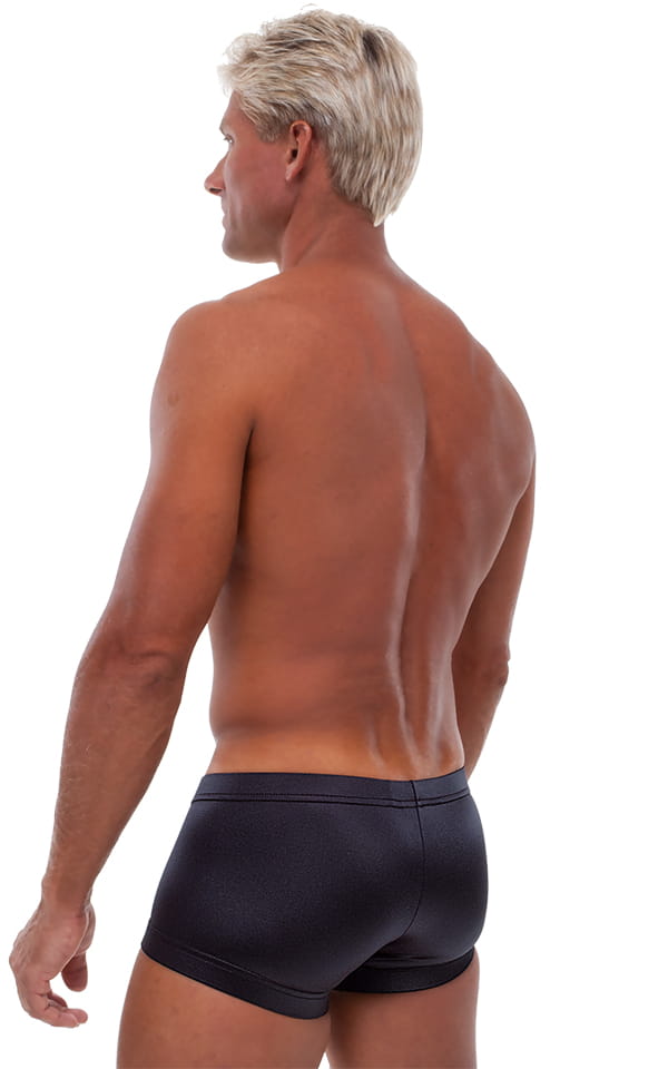 Square Cut - Fitted - Watersports Swim Trunks in Wet Look Black, Rear View