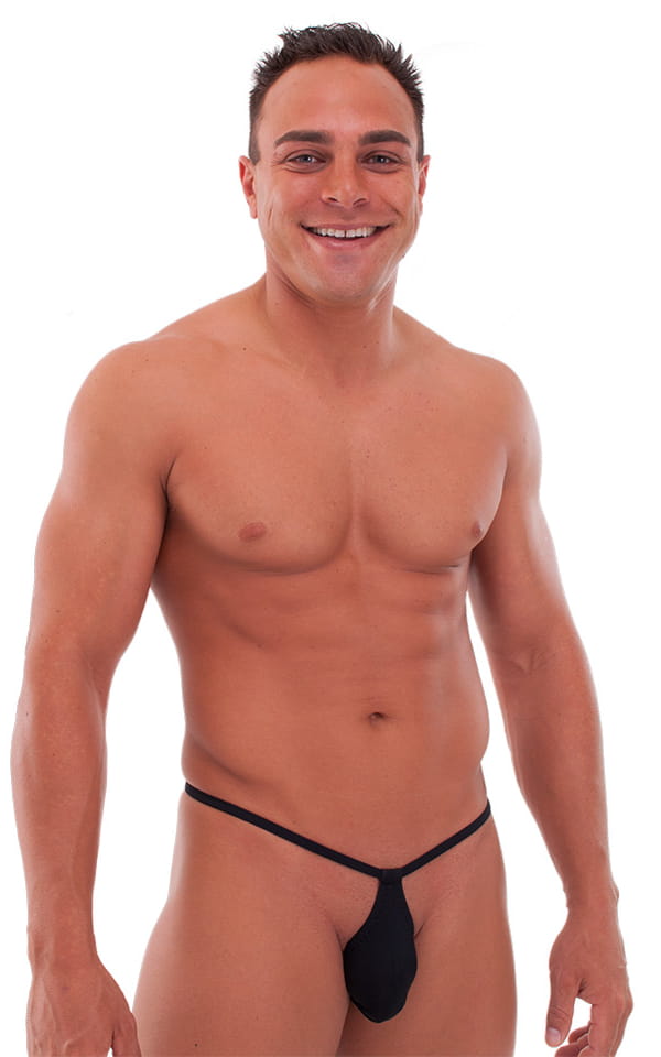 Teardrop G String Swim Suit in Black PowerNet, Front View