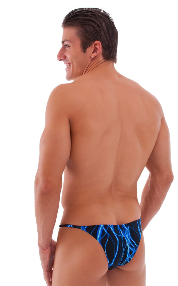 Stuffit Pouch Half Back Tanning Swimsuit in Lazer Blue Lightning, Rear View