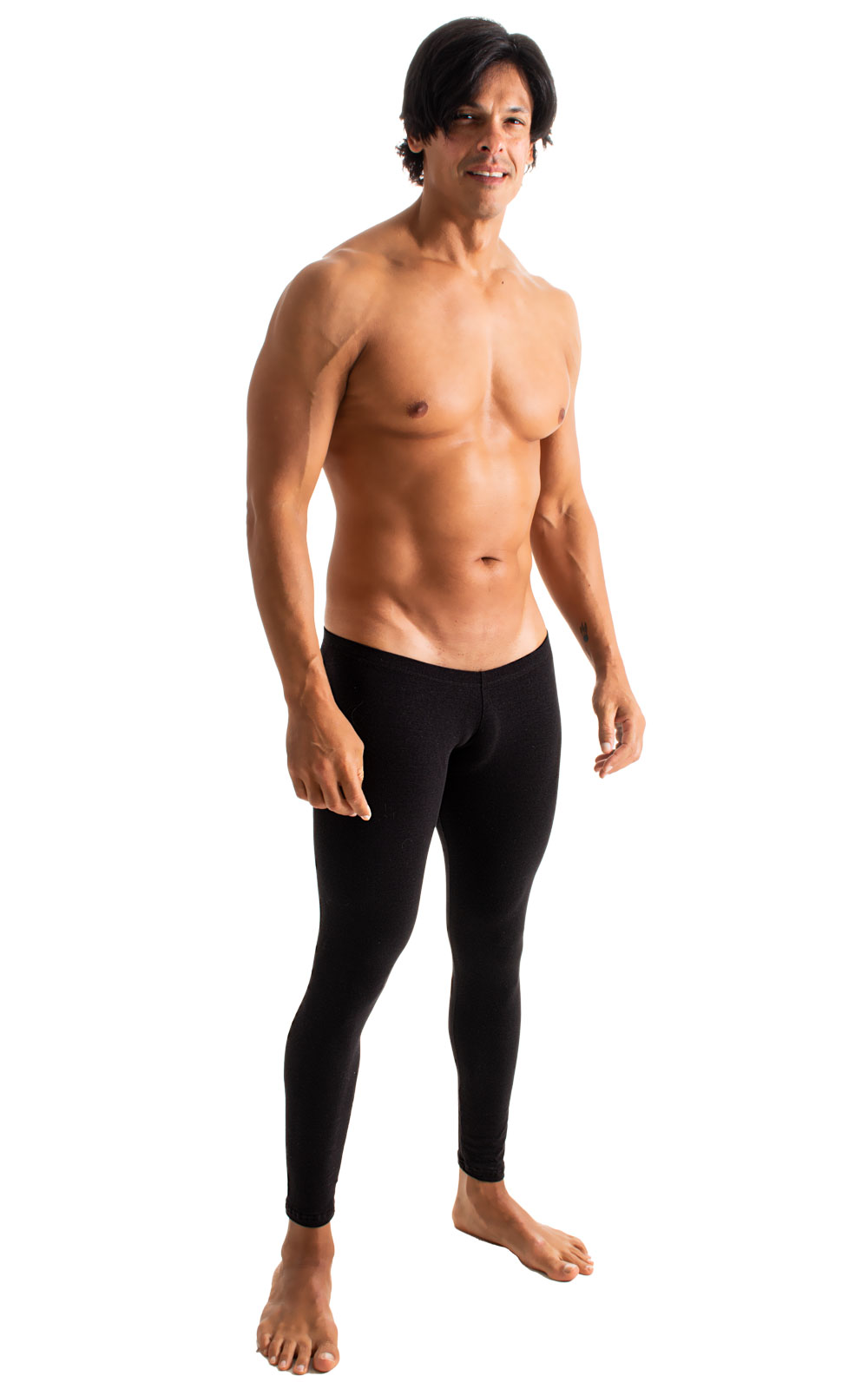 Mens SUPER Low Leggings Tights in Black cotton/lycra, Front View