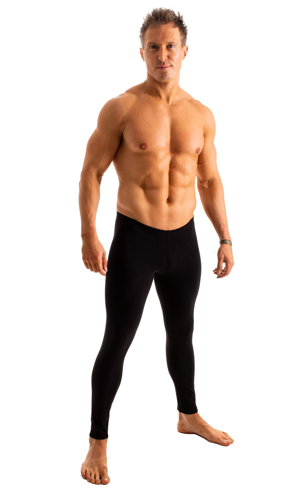 Mens Low Rise Leggings Tights in Black Cotton/Lycra, Rear View