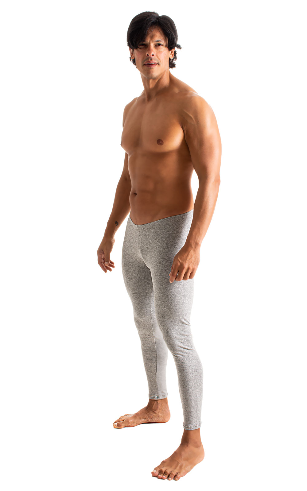 Mens Low Rise Leggings Tights in Heather Grey Cotton-Spandex 10oz, Front View