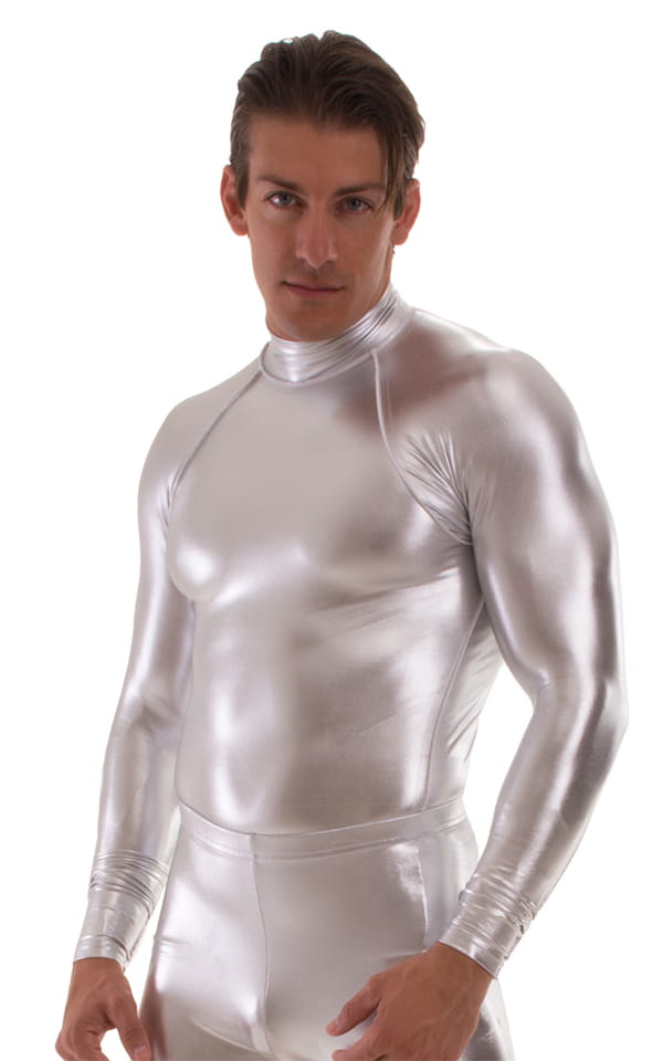 Swim Skin Rash Guard in Chrome Metallic Silver, Front Alternative