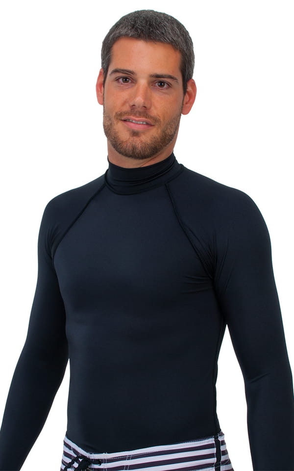 Swim Skin Rash Guard in Black Tricot nylon/lycra, Front View