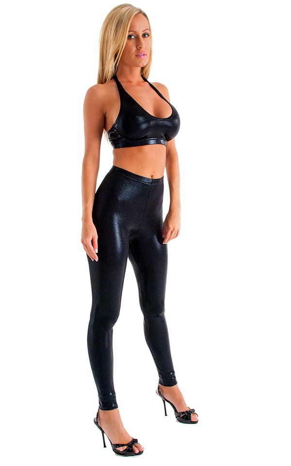 womens designer leggings fashion tights in Metallic Mystique Black
