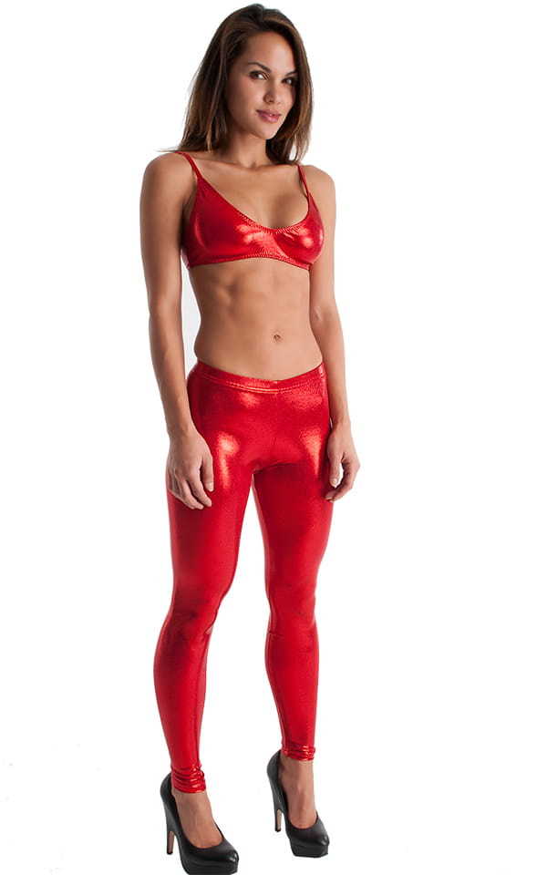 Womens Leggings - Fashion Tights in Metallic Mystique Volcano Red, Front View