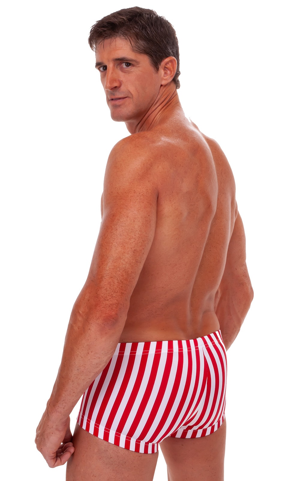 Square Cut - Fitted - Watersports Swim Trunks in Stars and Stripes, Rear View