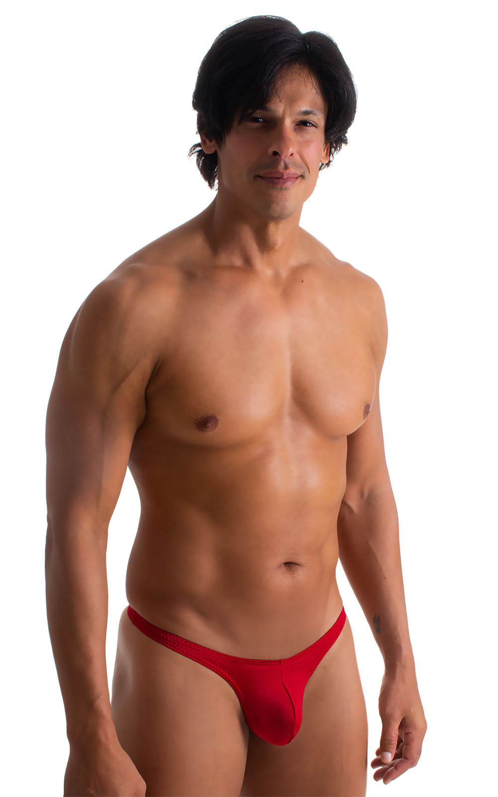 mens micro pouch thong back sexy swimsuit in swimwear fabric Ruby Red