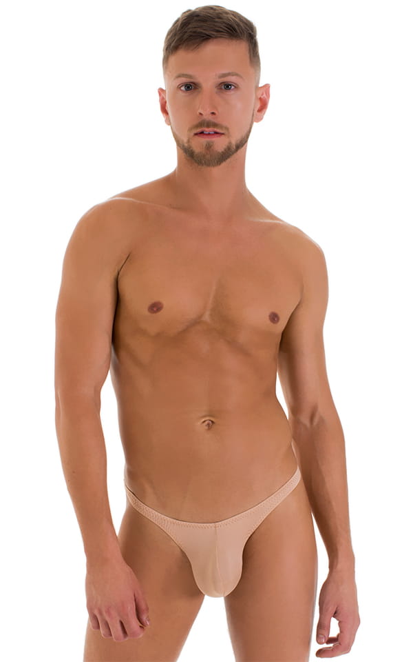mens micro pouch thong back sexy swimsuit in swimwear fabric sheer Nude