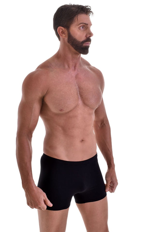 Seamless Square Cut Underwear Gym Shorts in Black Heavy-Cotton-Lycra, Front View