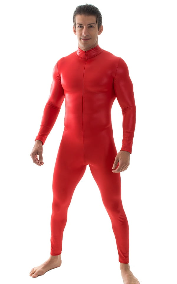 Full Bodysuit Suit for men in Wet Look Red, Front View