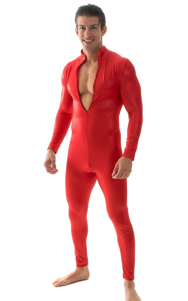 Full Bodysuit Suit for men in Wet Look Red, Front Alternative