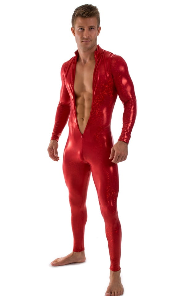 Full Bodysuit Suit for men in Red Holographic Shattered Glass 3