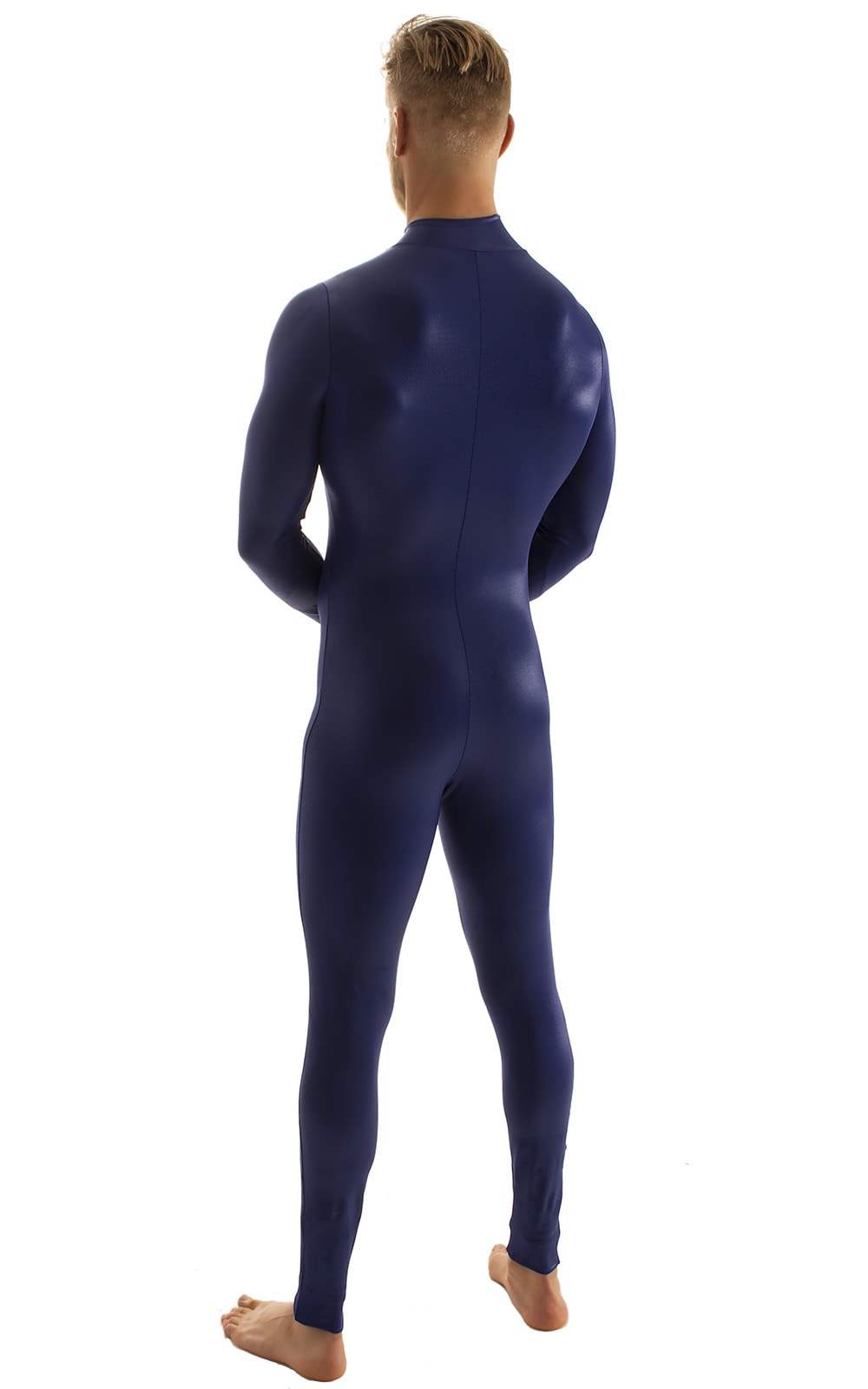 Full Bodysuit Zentai Lycra Spandex Suit for men in Wet Look Navy Blue, Rear Alternative