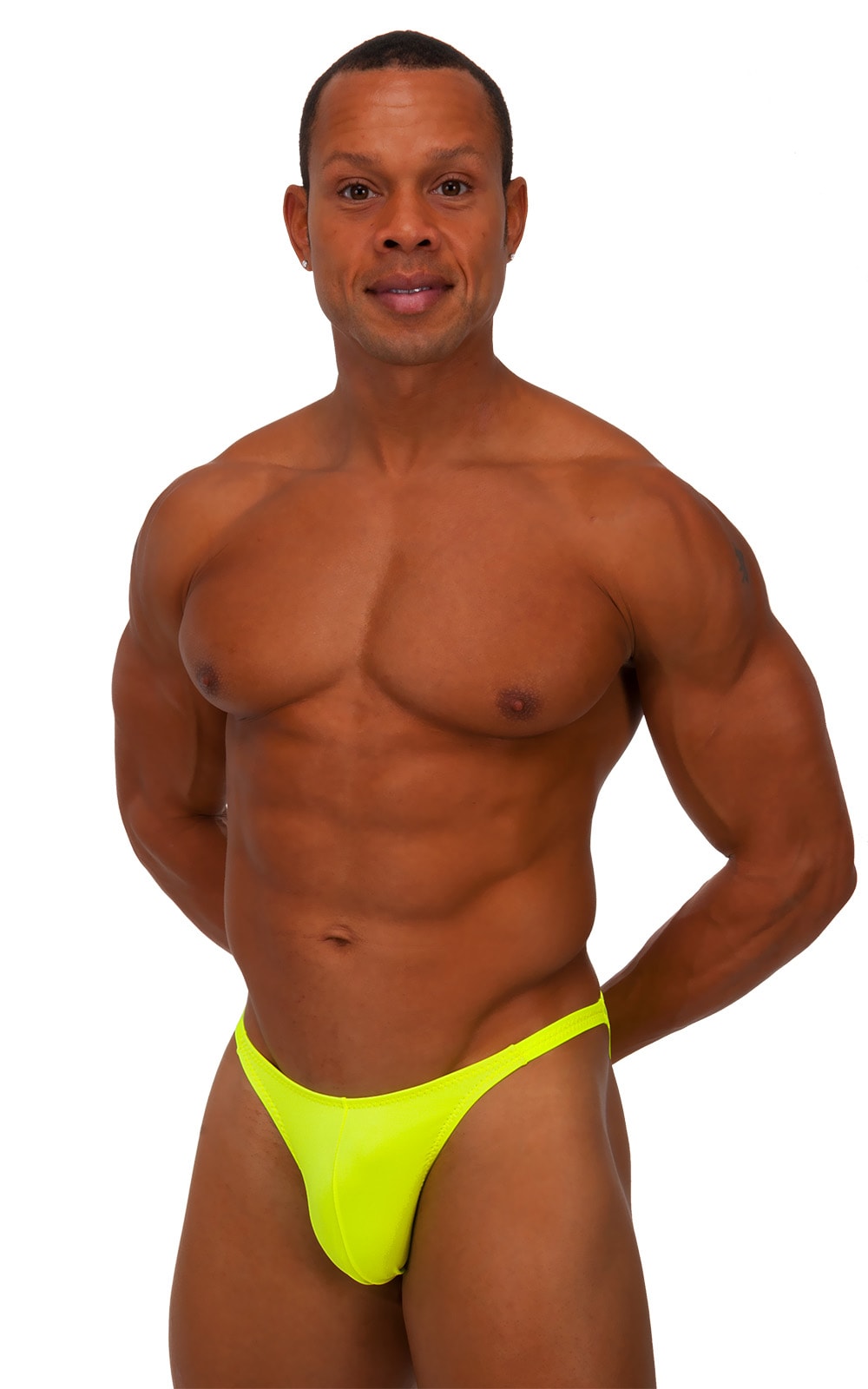 Posing Suit - Competition Bikini Cut in Chartreuse, Front Alternative