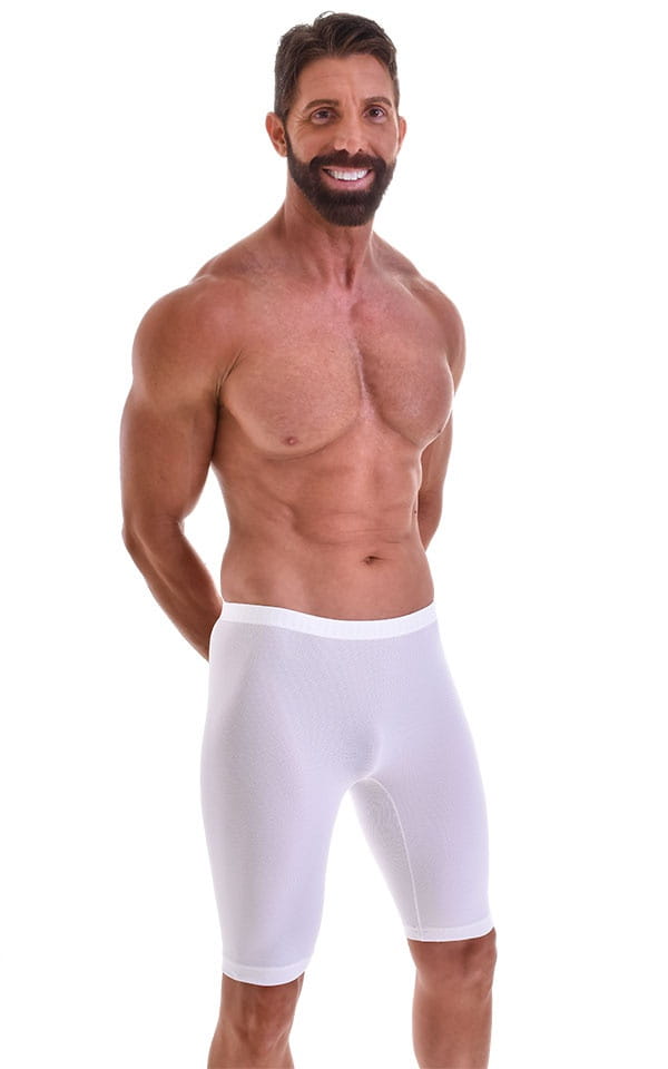 Lycra Bike Length Shorts in Semi Sheer White Powernet, Front View