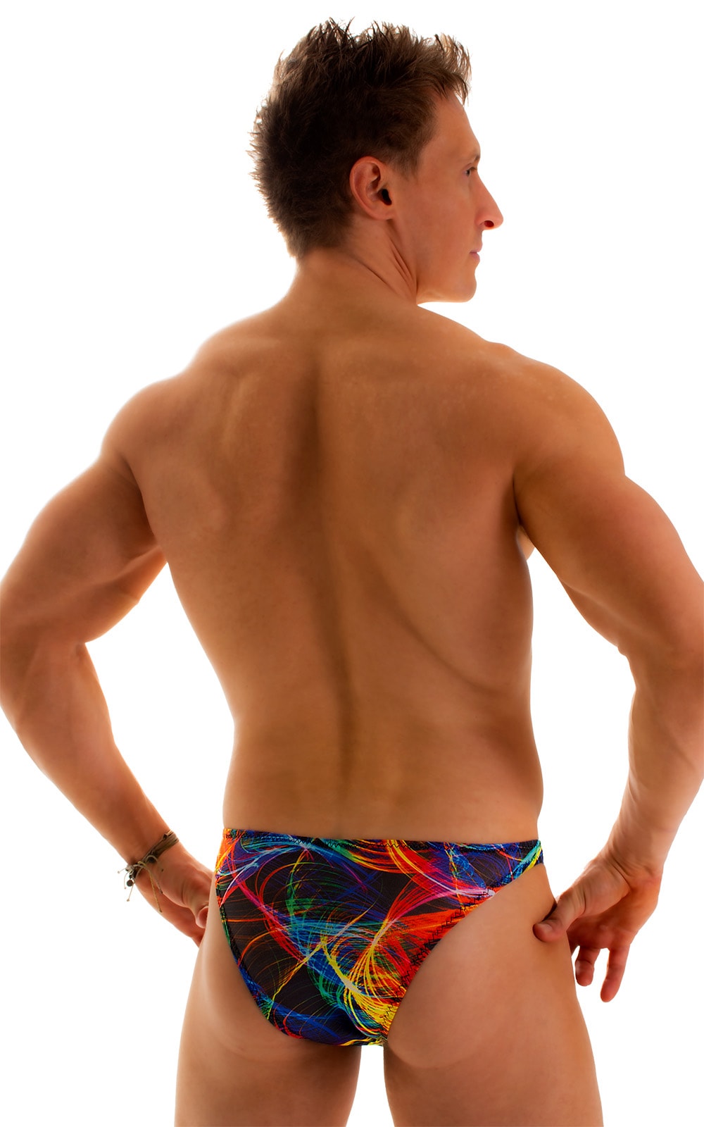 Enhancing Pouch Swim Brief in Tan Through Rave-Up, Rear View