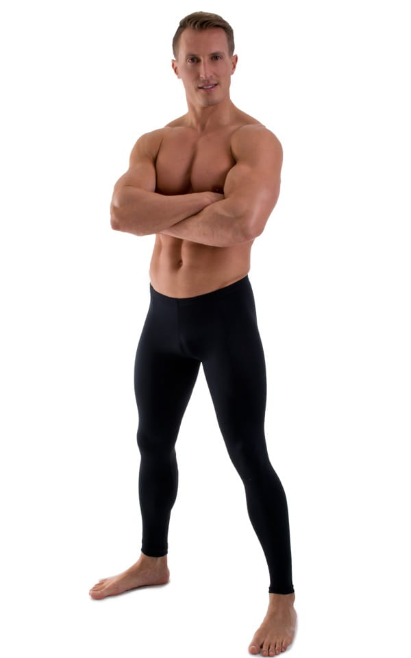 Mens Low Rise Leggings Tights in Black, Front View