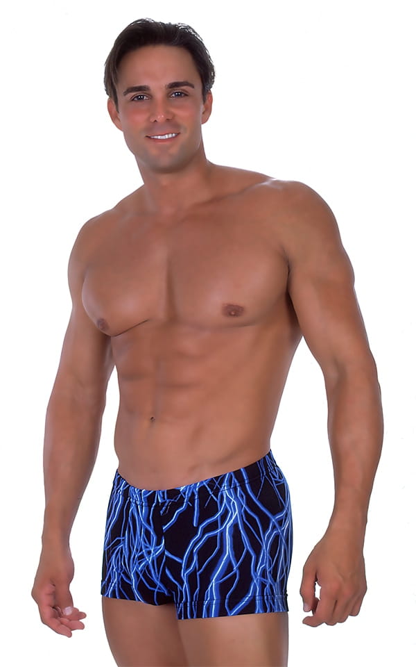 Fitted Pouch - Square Cut - Watersports Swim Trunks in Laser Blue Lightning, Front View