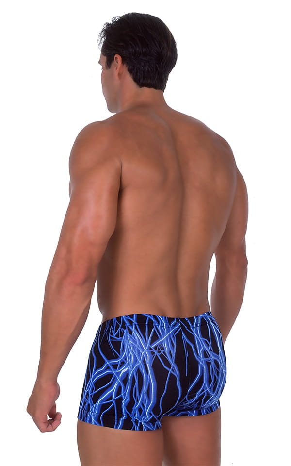 Fitted Pouch - Square Cut - Watersports Swim Trunks in Laser Blue Lightning, Rear View