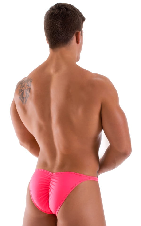 Fitted Pouch - Puckered Back - Posing Suit in Neon Coral, Rear View