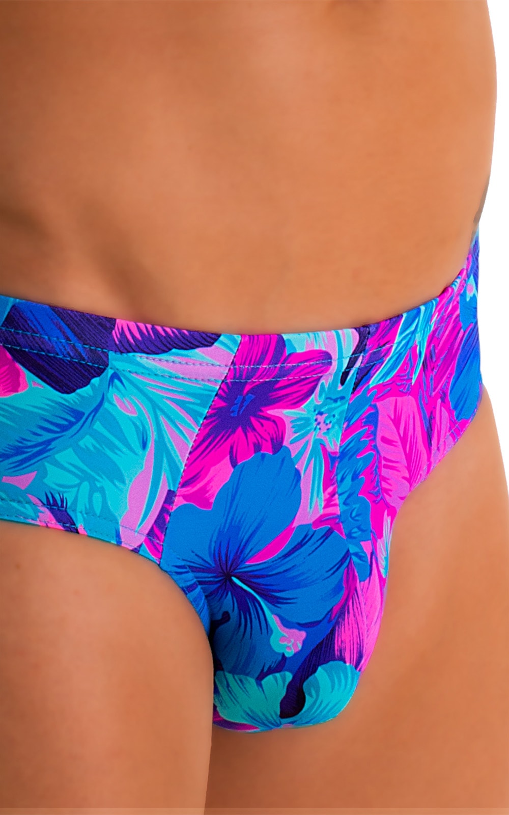 Pouch Brief Swimsuit in Tahitian Magenta-Aqua, Front Alternative