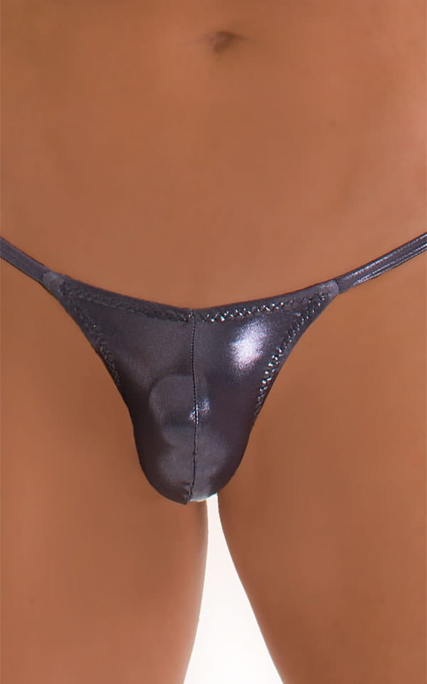 Stuffit Pouch G String Swimsuit in Metallic Black Ice Karma, Front Alternative