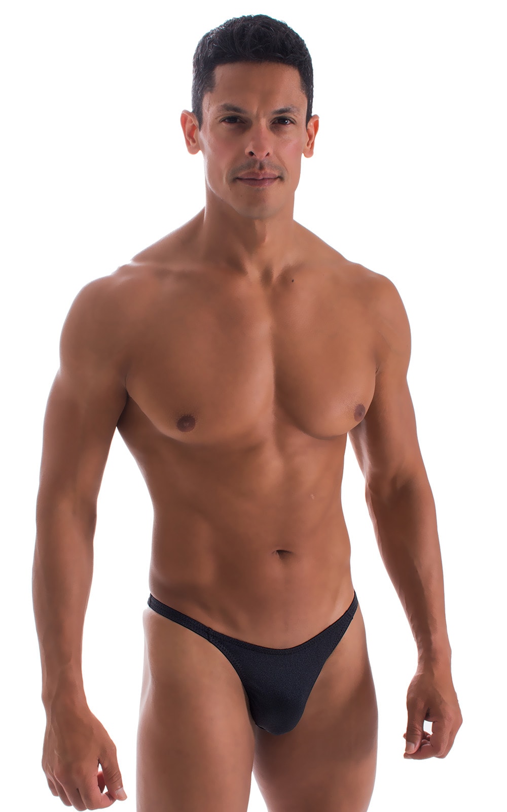 Bodybuilder Posing Suit - Narrow Back in Black tricot-nylon-lycra, Front View