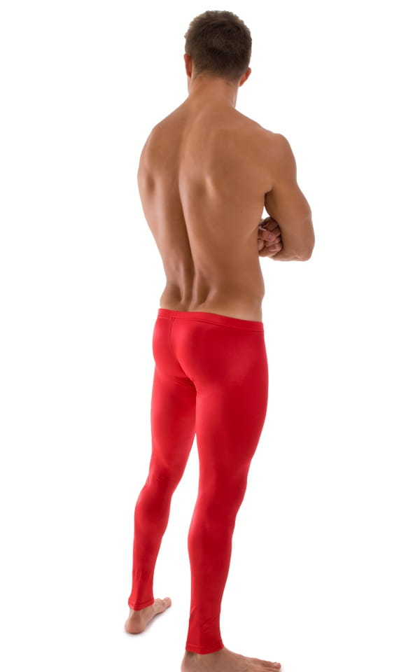 Mens SUPER Low Leggings in Wet Look Red, Rear View