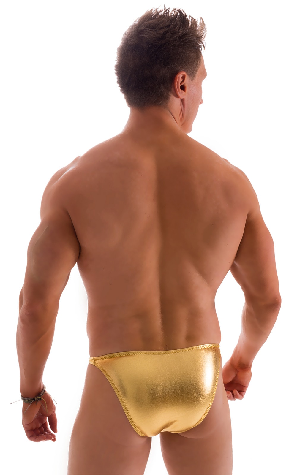 Fitted Bikini Bathing Suit in Metallic Gold, Rear View