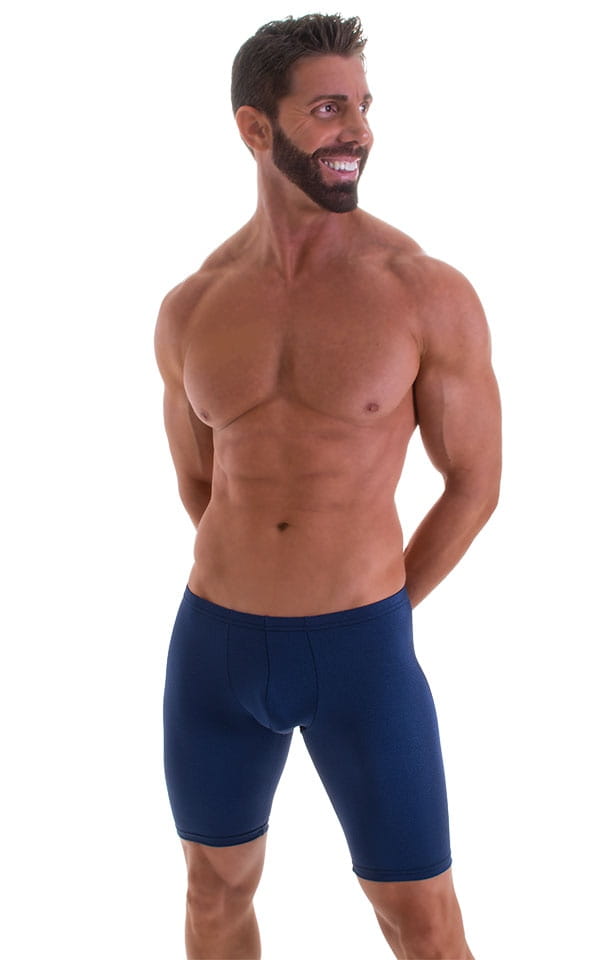 Fitted Pouch Lycra Shorts in Navy Blue, Front Alternative