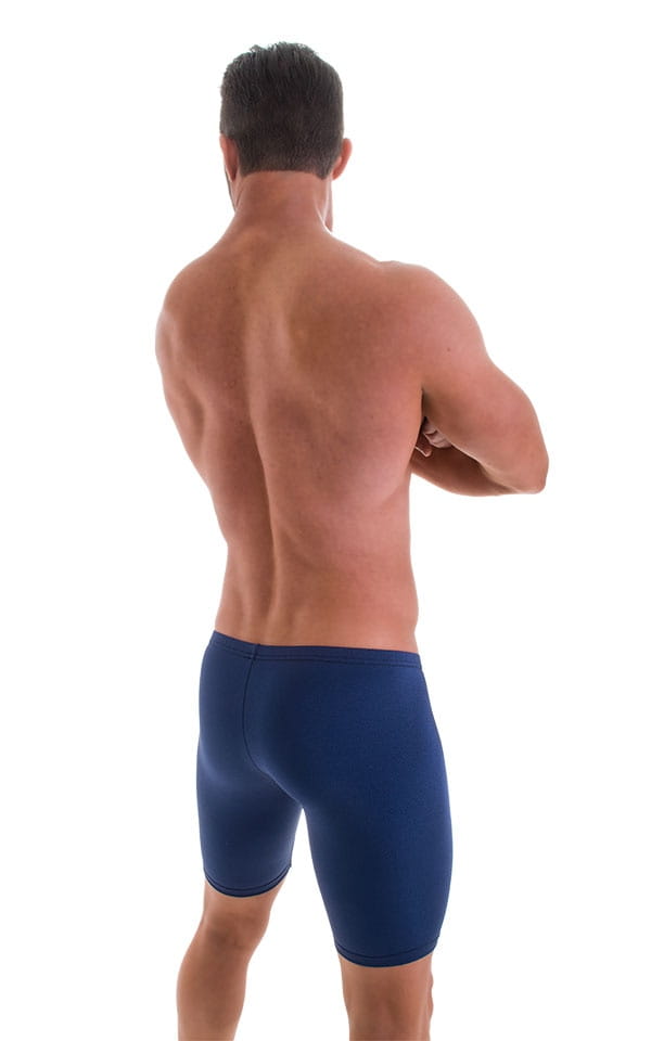 Fitted Pouch Lycra Shorts in Navy Blue, Rear View