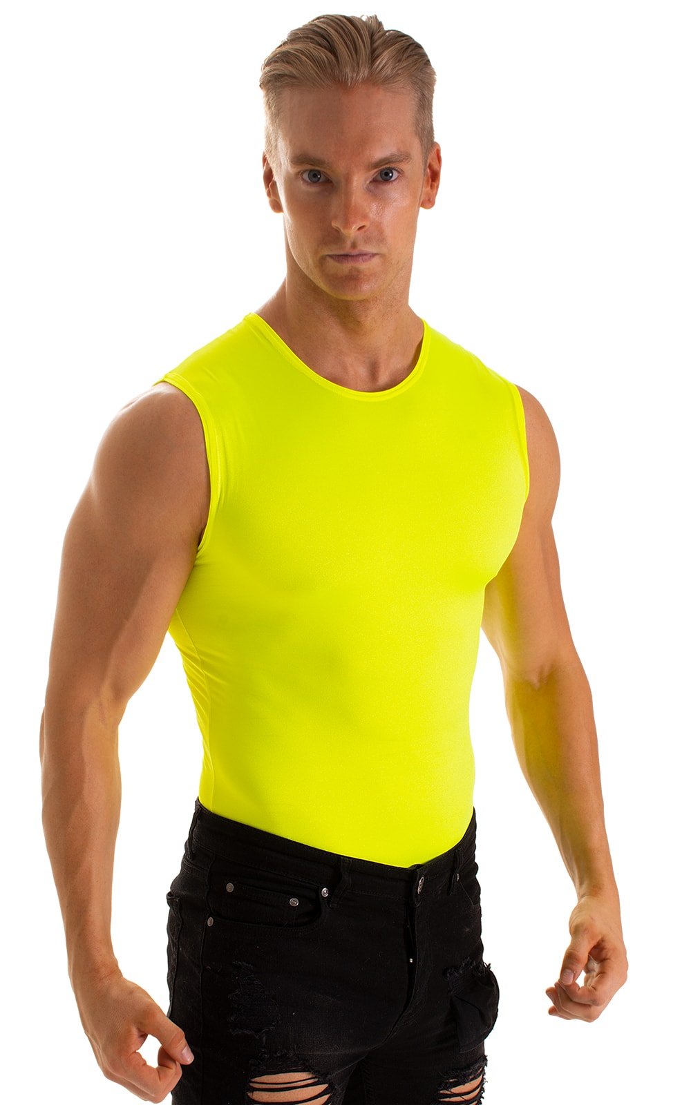 Sleeveless Lycra Muscle Tee in Chartreuse, Front Alternative