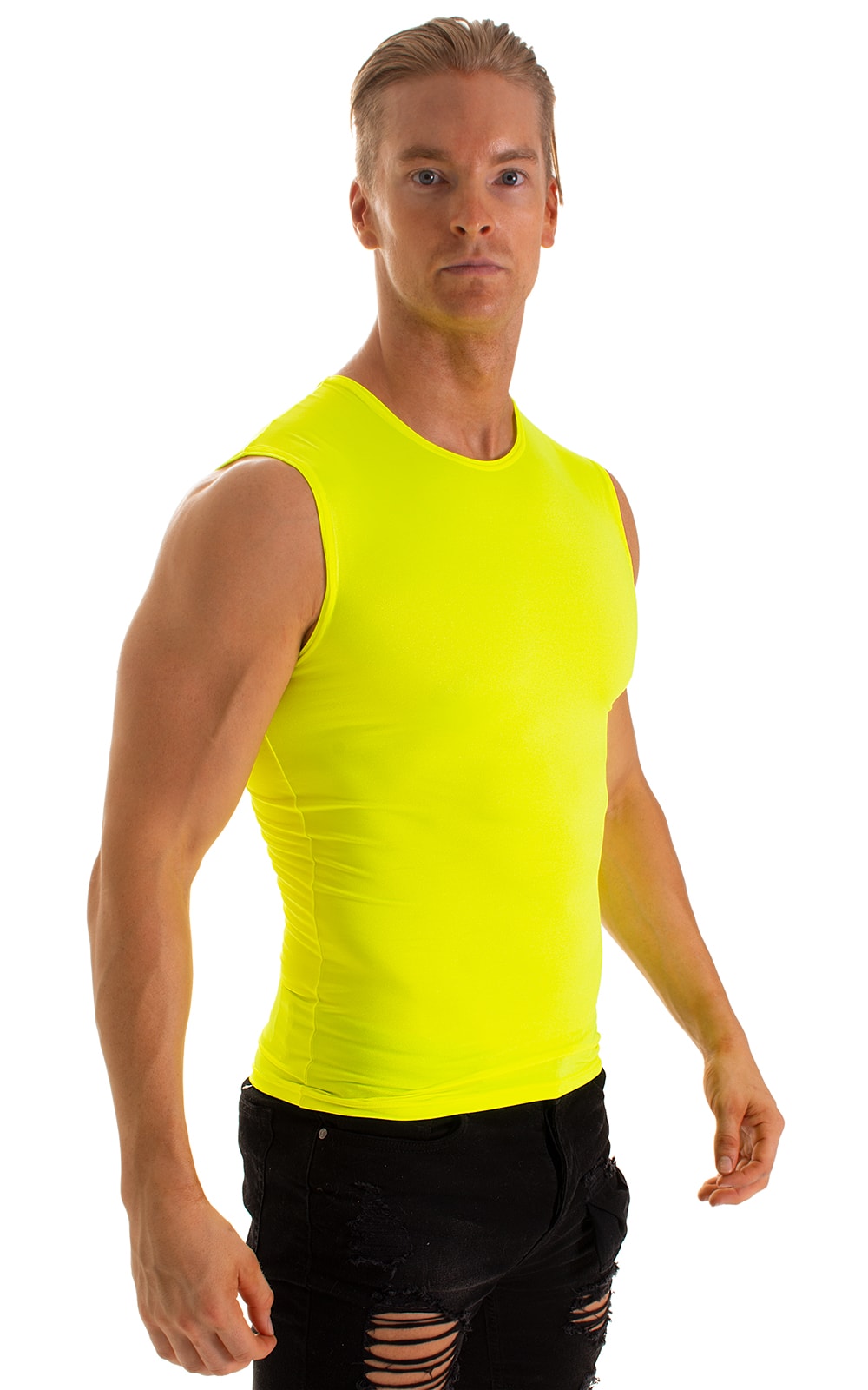 Sleeveless Lycra Muscle Tee in Chartreuse, Front Alternative