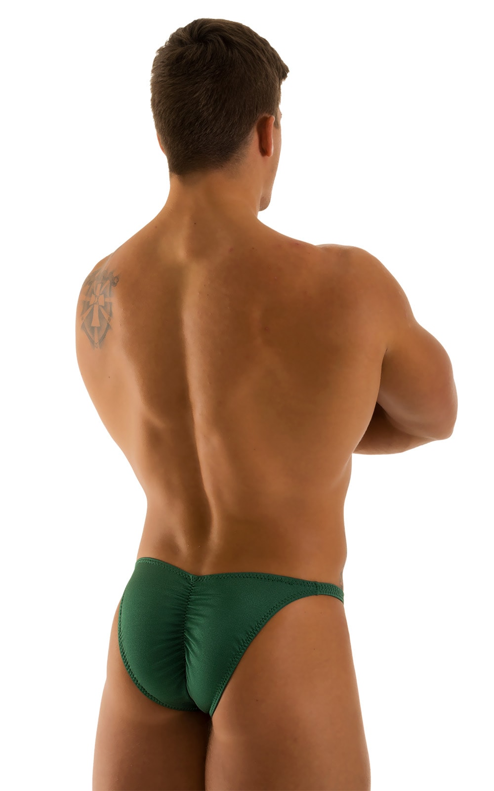 Fitted Pouch - Puckered Back - Posing Suit in Hunter Green, Rear View